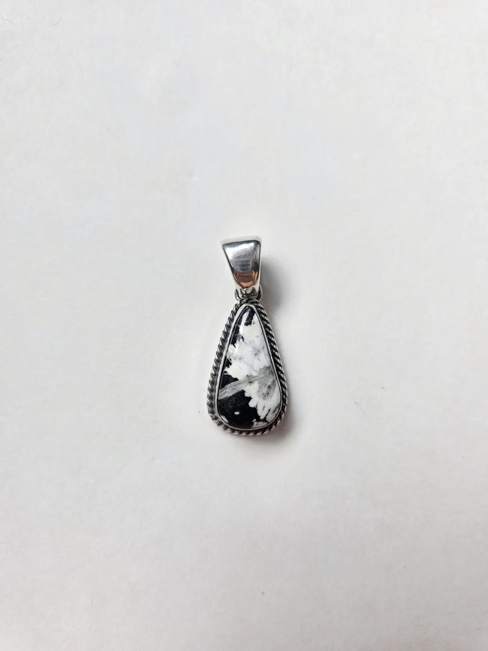 Silver Teardrop White and Black Stone Pendant - Women Jewelry White Buffalo